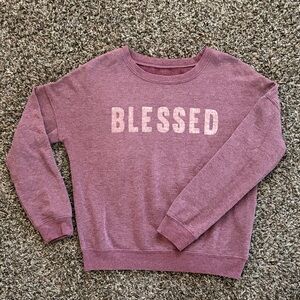 Zoe + Liv Blessed Graphic Pullover Sweatshirt - Dusty Rose Maroon, Size Small